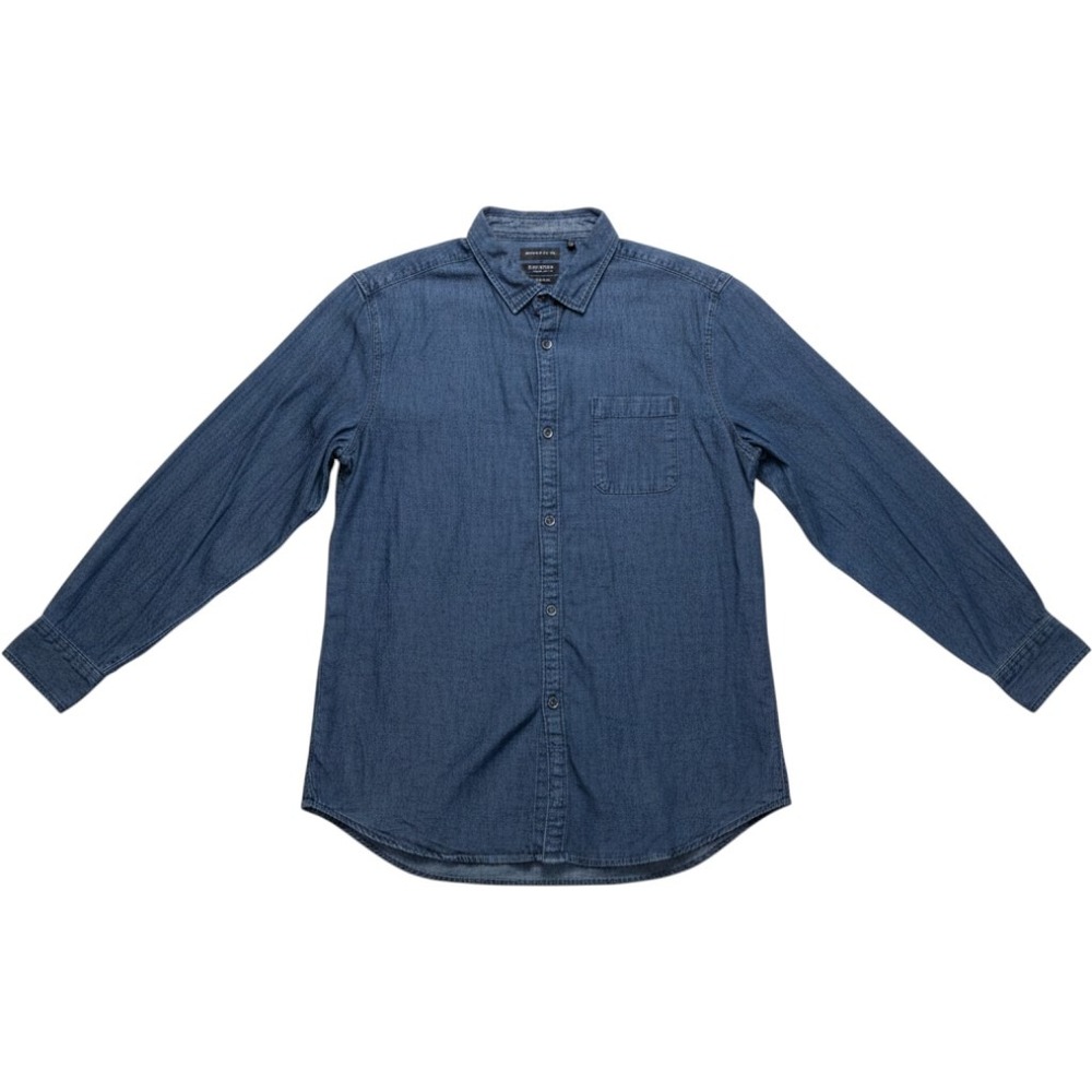 Kenneth Cole New York Shirt Mens XL Blue Chambray Long Sleeve Slim Fit Button-Up
